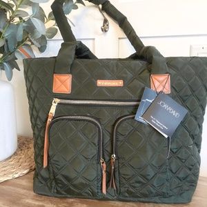 NWT Joan & David 21" Diamond Quilted Nylon Travel Tote - Hunter Green